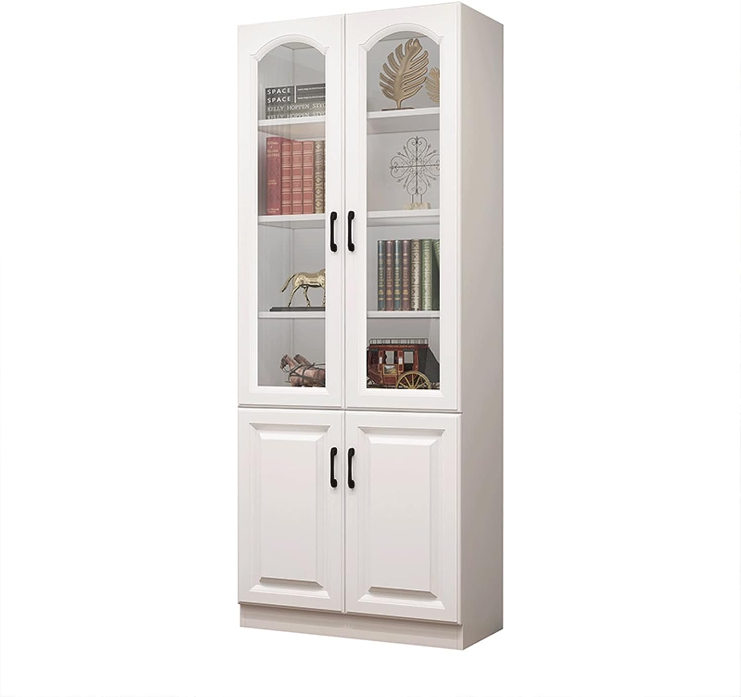 KIZQYN Bookcase Living Room Bookshelf Glass Door Combination Storage Locker Bookcase with Door White Floor Rack Bookshelf (Color : A)