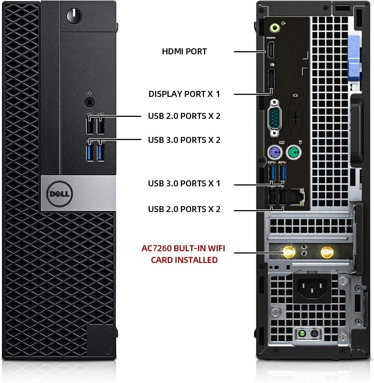 Dell OptiPlex Desktop Computer with 24 inch Monitor PC & Bundle, i7-6700 3.4GHz,16GB Ram New 512GB SSD,Intel AC7260 Built-in WiFi Bluetooth,HDMI,Refurbished Desktop,Windows 10 Pro (Renewed), Black
