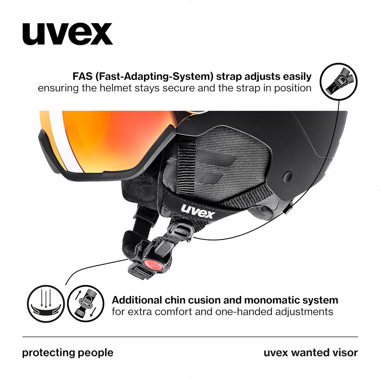 uvex Wanted Visor ski Helmet for Women & Men - Adjustable Helmet with Integrated Visor