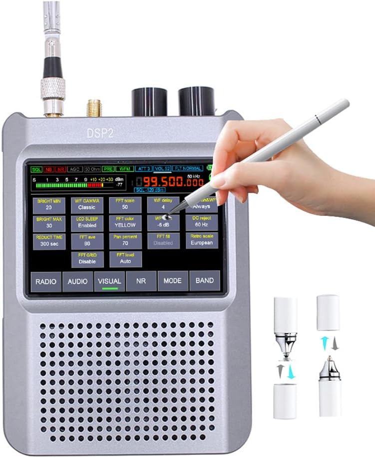 V2.4 Radio Receiver, Full Band Radio Receiver 10kHz-380MHz, 404MHz-2GHz AM, SSB, DSB, CW, NFM, WFM Decoder Function Built-in 5000mAh Lithium-ion Battery