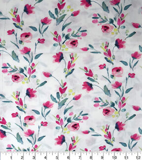 Pink Floral On White 108 Wide Premium Cotton Fabric