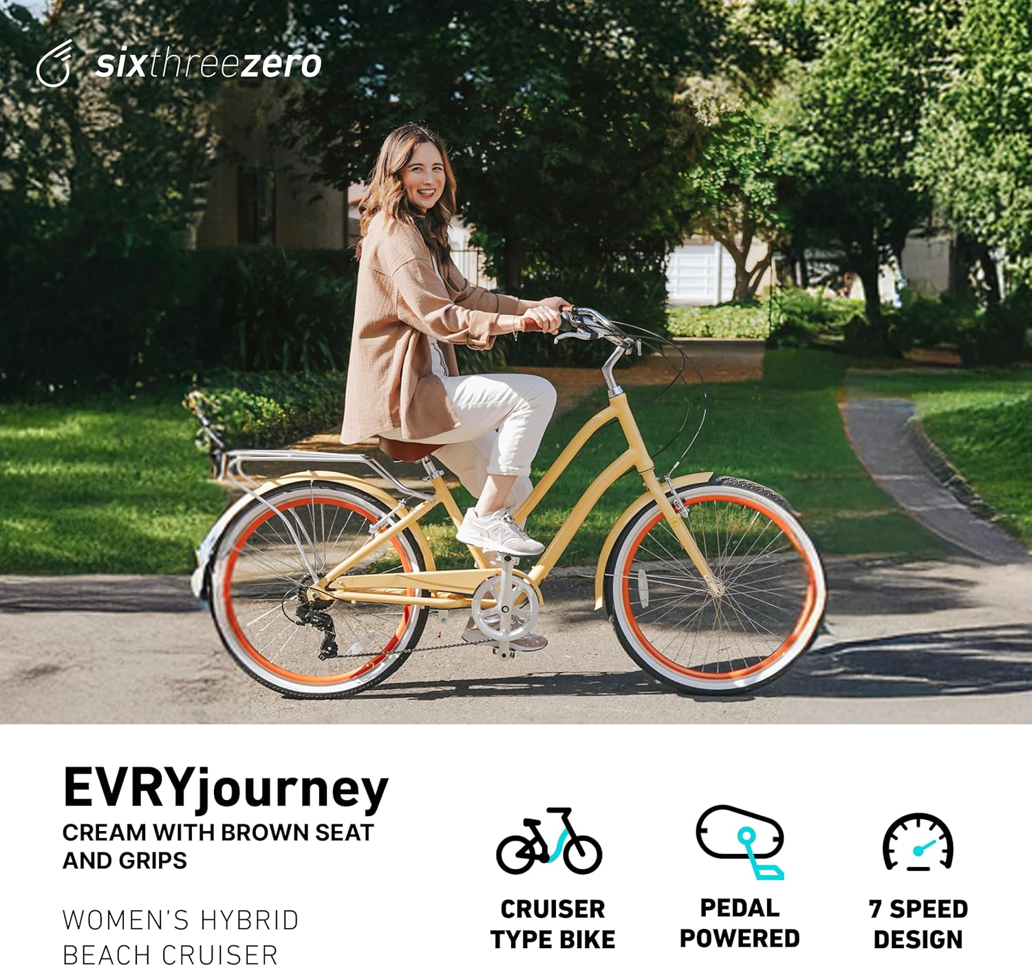 sixthreezero EVRYjourney Women's Beach Cruiser Bike, Step Through Hybrid Bicycle, 24 or 26 Inch Wheels, Multiple Speed Options and Colors