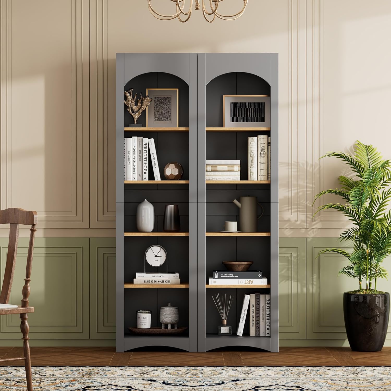 MaiDeHaoo 5 Tier Bookshelves Set Tall Bookcases with Adjustable Shelves Kitchen Pantry Cabinet 72 Inch Tall - Grey
