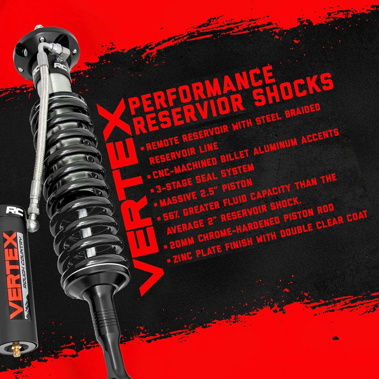 Rough Country Vertex Remote Reservoir Coilovers for Toyota 4Runner 4WD (2010-2024) - Front Suspension Lift Shocks, Fits 3