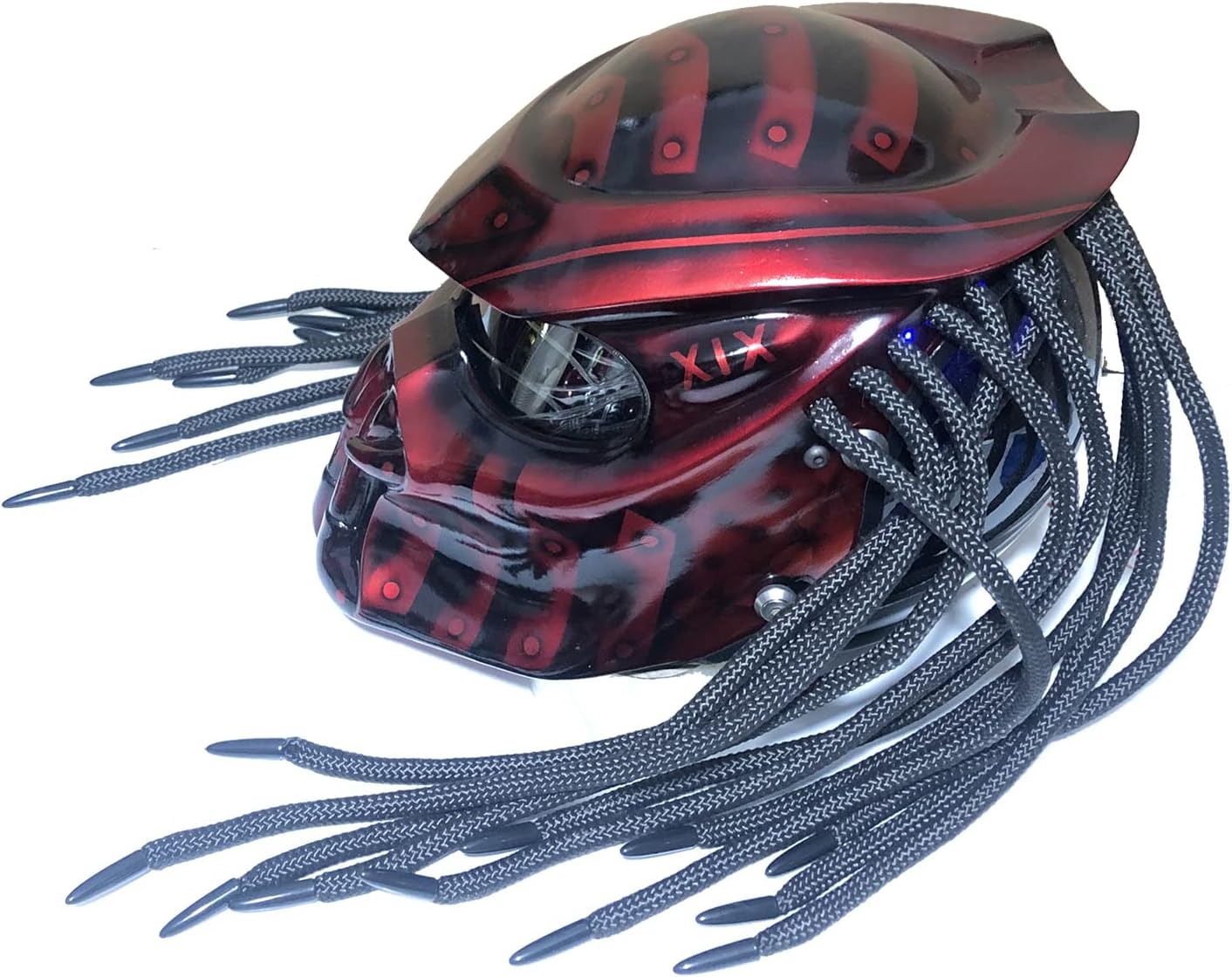 Motorcycle Helmet, Creative Predator Motorcycle Locomotive Full Face Helmet with Led Warning Lights and HD Anti-Fog Lenses for Outdoor Riding Or Club Parties, DOT Certified,Red a,XXL