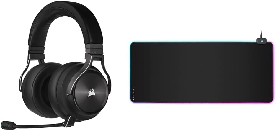 Corsair Virtuoso RGB Wireless XT High-Fidelity Gaming Headset with Bluetooth and Spatial Audio - Works with Mac, PC, PS5, PS4, Xbox Series X/S - Slate & MM700 RGB Extended Cloth Gaming Mouse Pad