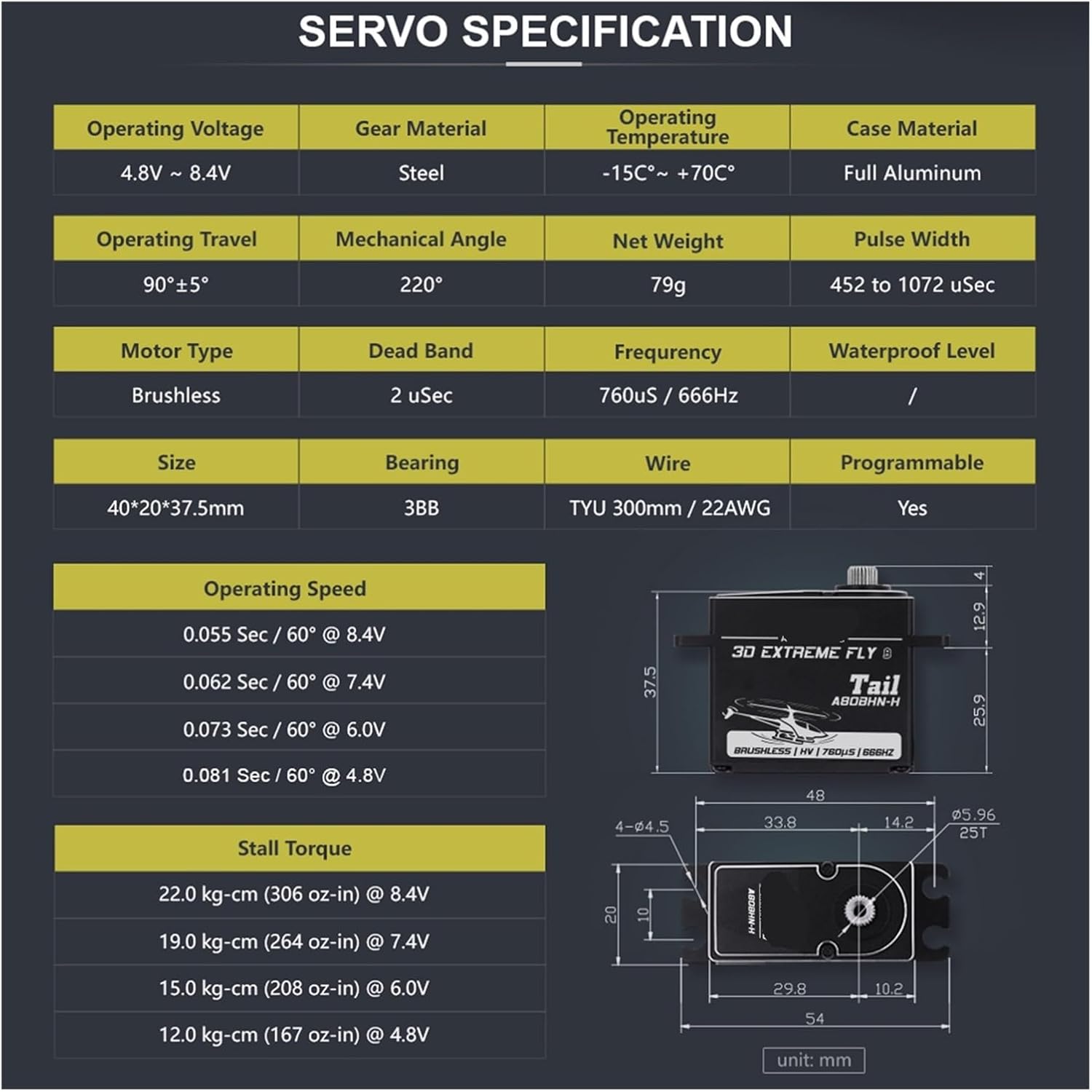 Metal gear A80BHM-H A80BHN-H Aluminum housing 38KG 22KG HV standard brushless cycle servo suitable for 570-800 class(Combo Set3)