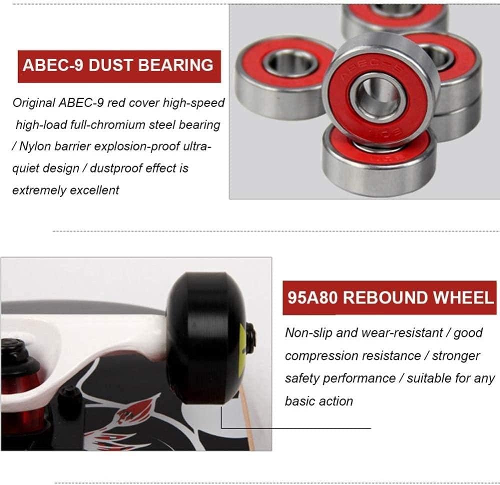 Standard Skateboard 31 X8 Complete Skateboard Maple Deck Professional Double Rocker Suitable for Boys Girls Beginners Skateboard Suit Street Scooter White Grid Upgrade (White Grid)