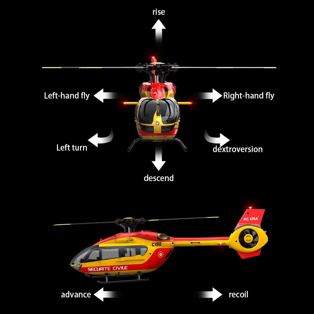 C190 H145 6CH Remote Control Helicopter Aircraft for Adults Beginners RC Heli Single Rotor No Ailerons Maintain Altitude Hover/Optical Flow Positioning RTF 335MM (Yellow 2-Battery)