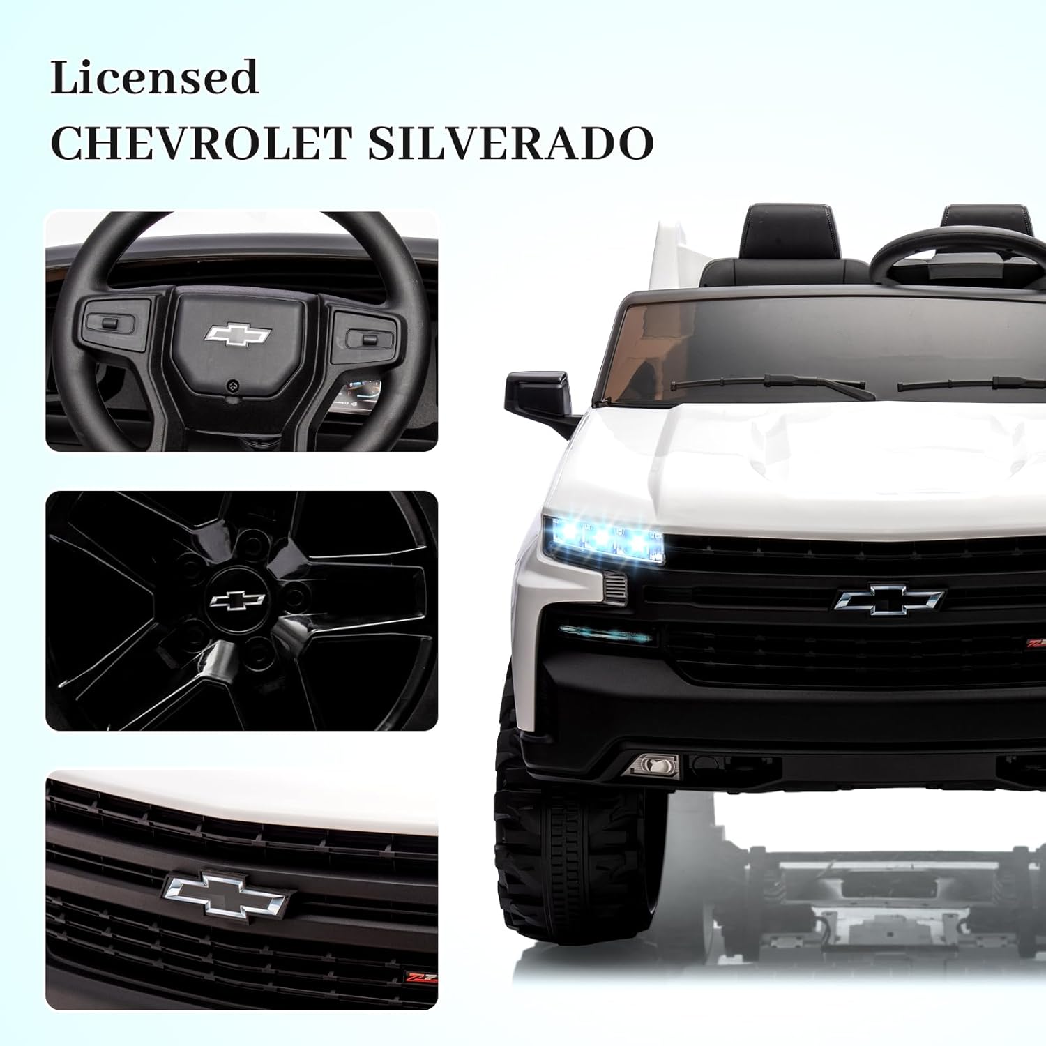 Ride on Truck for Kids, 24v 2-Seater Licensed Chevrolet Silverado with Parent Remote, 3 Speeds, 4×Spring Suspension, Wireless Music & MP3, Battery Powered Electric Vehicle Gift