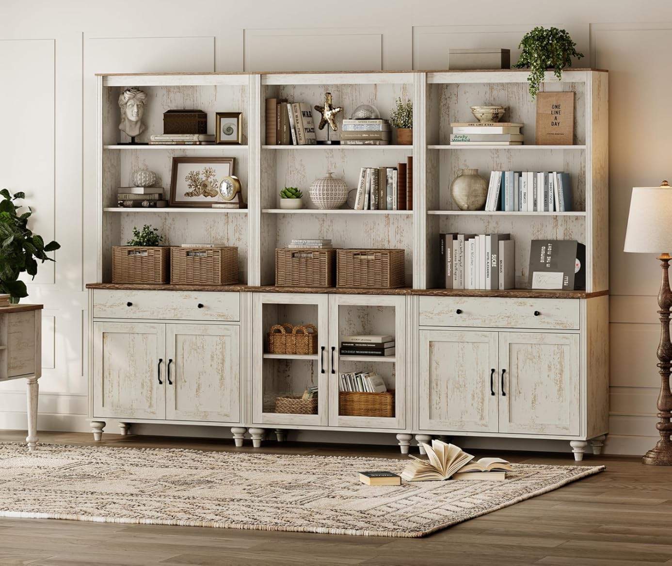 WAMPAT Farmhouse 5 Tier Wooden Bookcase 72