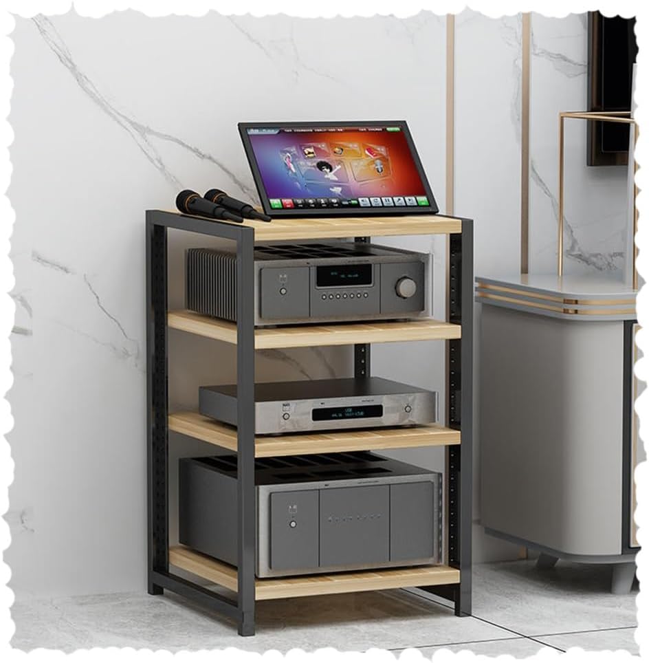 UYCVT 4/5/6 Tier Adjustable Wooden Media Storage Cabinet for Av Components Home Corner Media Center with Stereo Rack Natural Wood Shelves Audio Video Stand for Tv 31.4In Height-Natural-60cm-23.6in