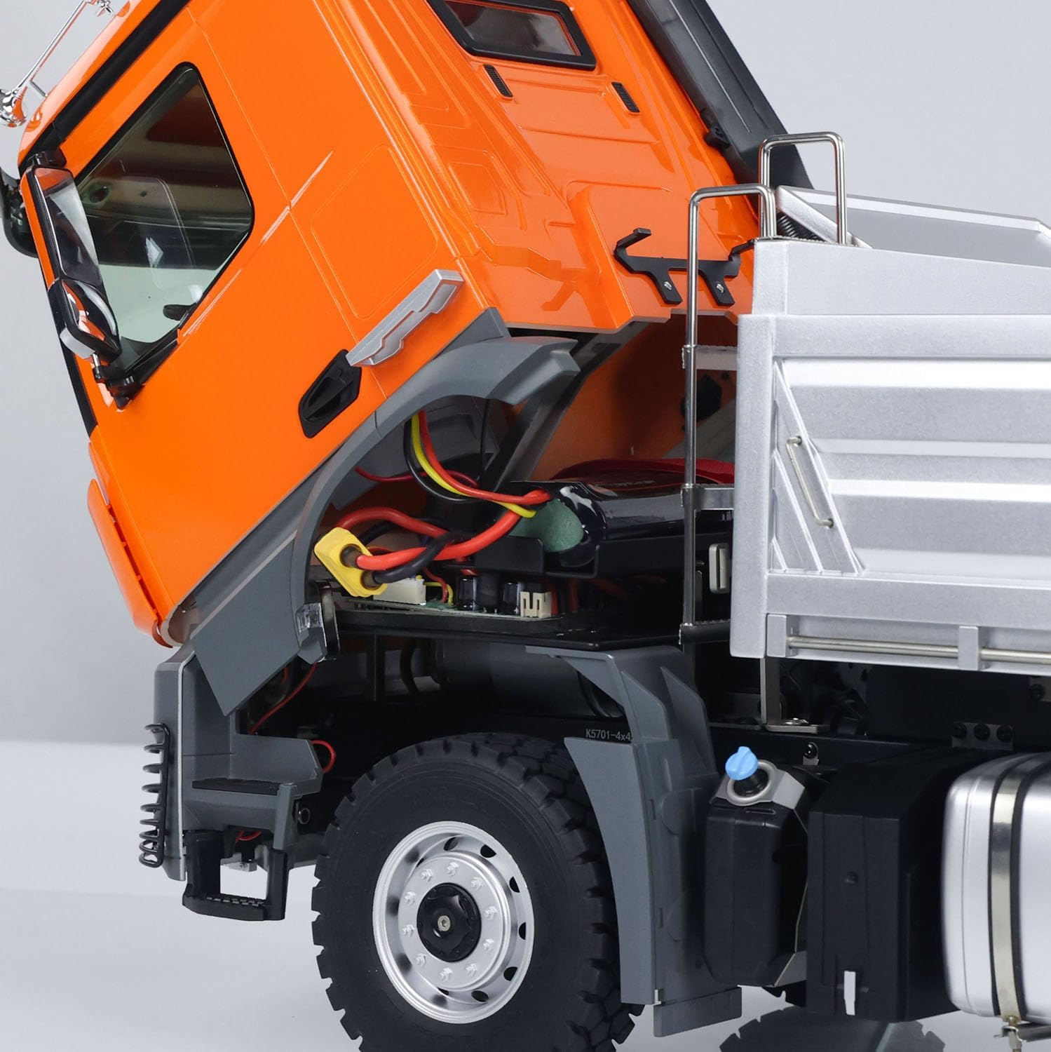 US in Stock, 1/14 4x4 Kabolite 5701 RC Dump Truck Remote Control Dumper Car 2-Speed Transmission 3 in 1 Mainboard Motor Servo Sound Light Hobby Grade Truck Model(Orange)