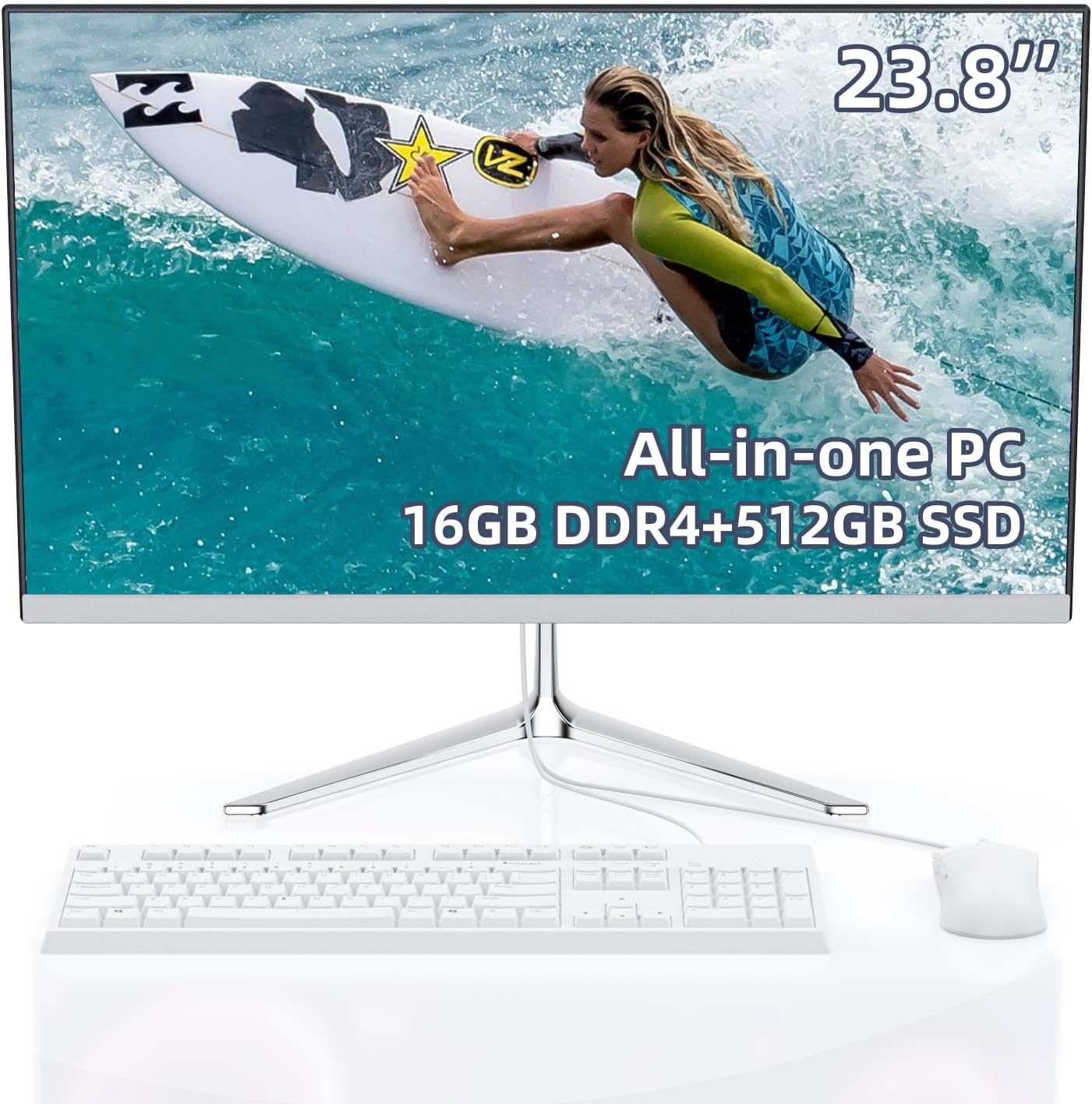 All-in-One Desktop Computer for Home Office,Intel Quad-Core N5095 Processor,16GB RAM, 512GB SSD, WiFi 6, Bluetooth 5.2, Windows 11 Pro,Home PC, Wired KB & Mouse,w/Accessories