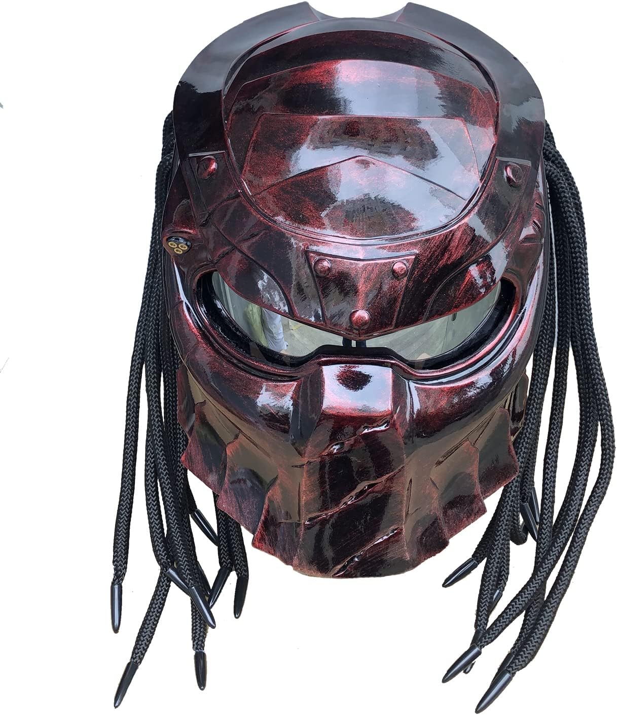 Predator Motorcycle Helmet Full Face Motorcycle Helmet with Hair Braid and LED Light for Outdoor Riding or Club Parties and Cosplay Prop DOT Certified,XXL