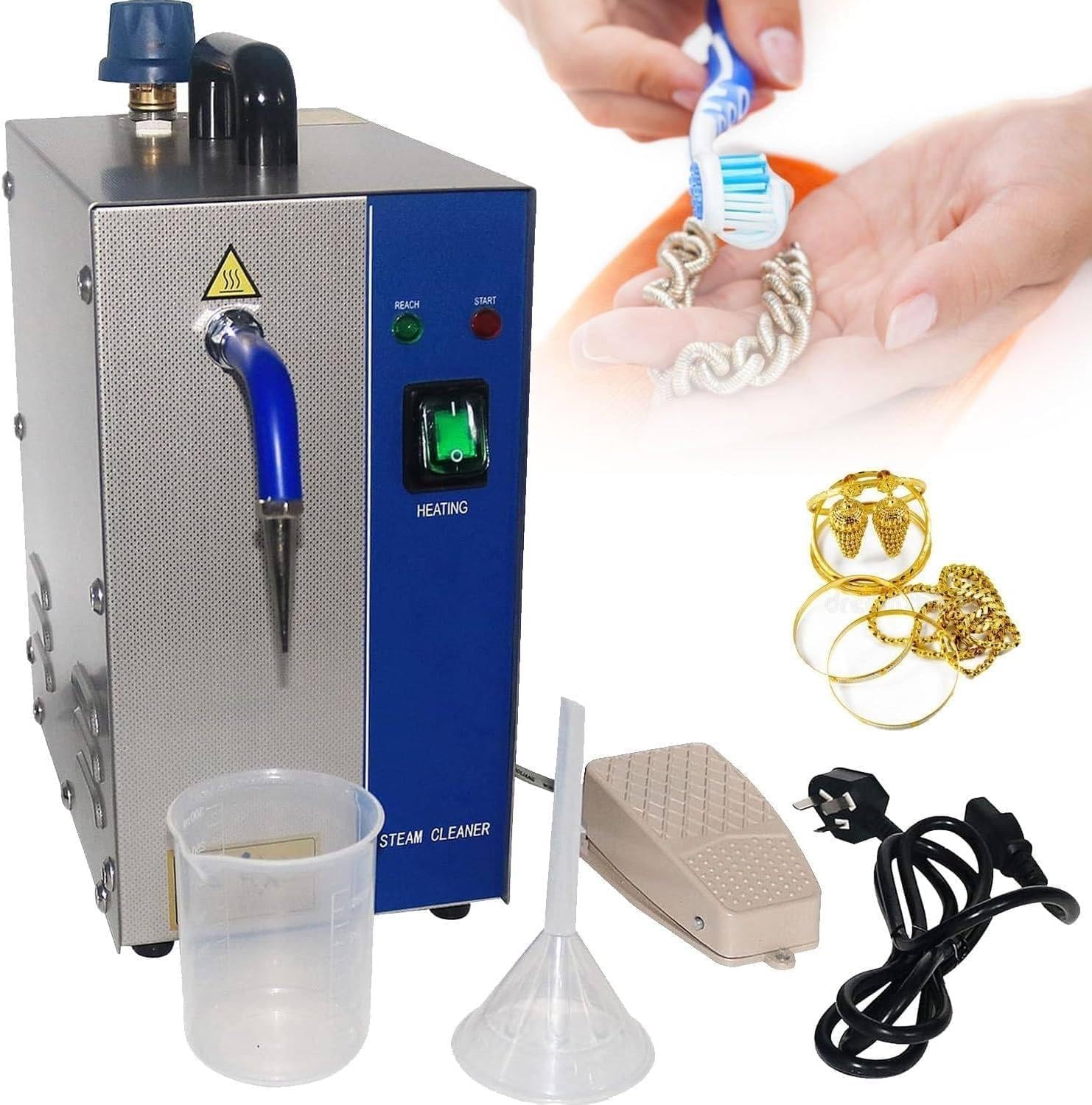 AWAYDD 1300W/2200W Professional Jewelry Cleaner Steam Cleaning Machine Gold and Silver Stainless Steel High Pressure 2L/4L Silver & Gold Steam Cleaner Goldsmith Equipment(4L)