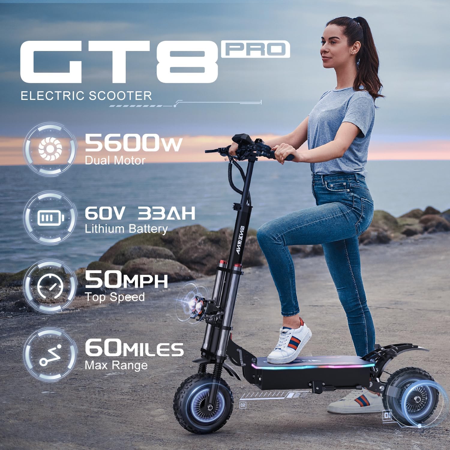 Electric Scooter Adults, 5600W/7000w Dual Motors with 60/70 Miles Range Battery, Up to 50/55 MPH Top Speed, 11