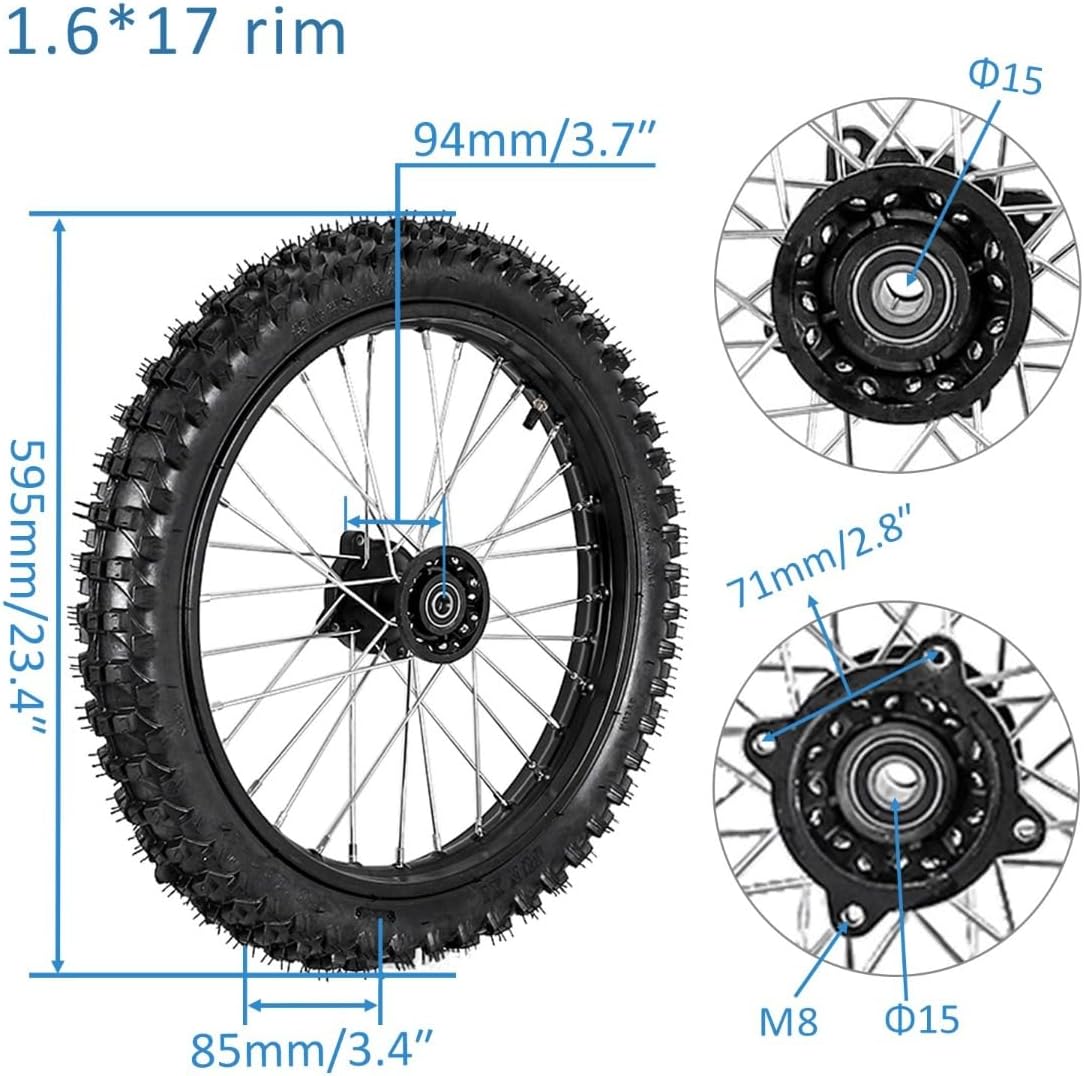 Dirt Bike Wheel Set Front 70/100-17 & Rear 90/100-14 – Includes Tires, Rims, Inner Tubes & 15mm Bearings – for 125cc-160cc Pit Bikes, CRF, TTR, KLX, Apollo, SSR, Monkey, Scooter