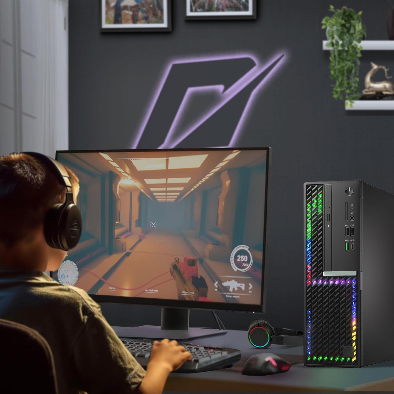 Dell Gaming OptiPlex Desktop RGB Computer PC, Intel Core i5 10th Gen, GeForce GT 1030 2GB GDDR5, 16GB RAM, 512GB SSD, 24 Inch Monitor, Keyboard Mouse and Headset, Windows 11 Pro (Renewed)