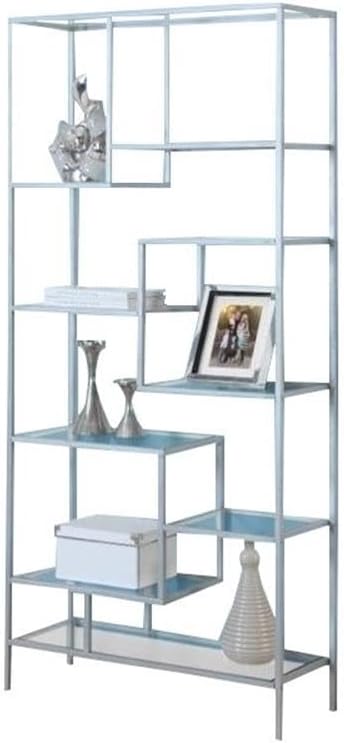 Home Square 2 Piece Modern Metal Bookcase Set in Silver Finish