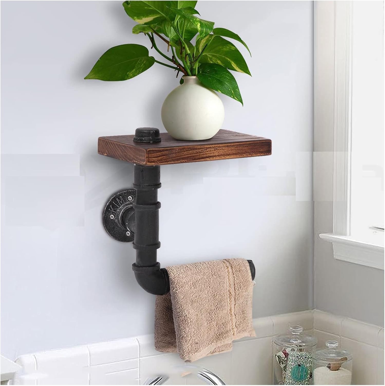 XLTFUC Industrial Pipe Shelves,Wall Mounted Metal Pipe Wood Shelf, Rustic Pipe Ladder Bookshelf Bookcase,DIY Open Pipe Shelving