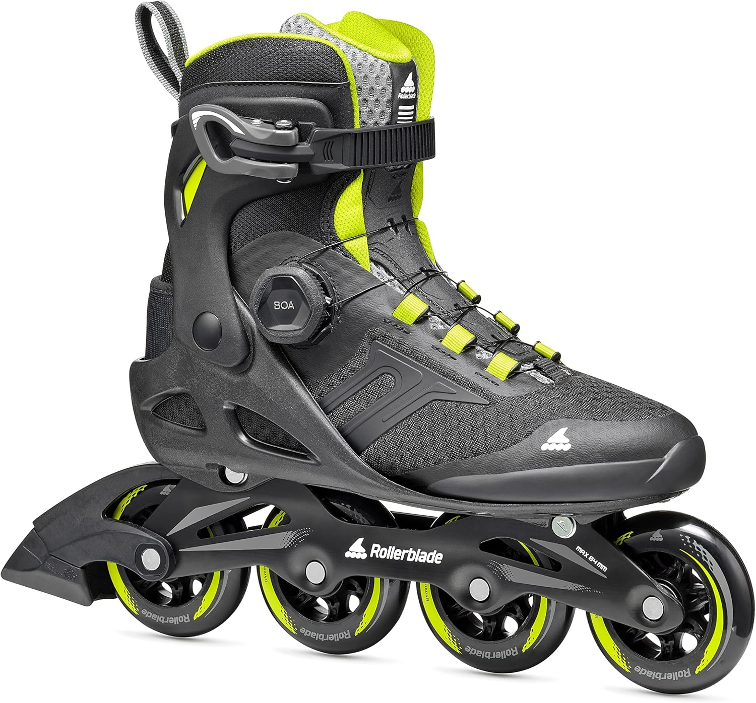 Rollerblade Macroblade 84 BOA, Adult Fitness Inline Skate, Black & Lime, Performance Inline Skates