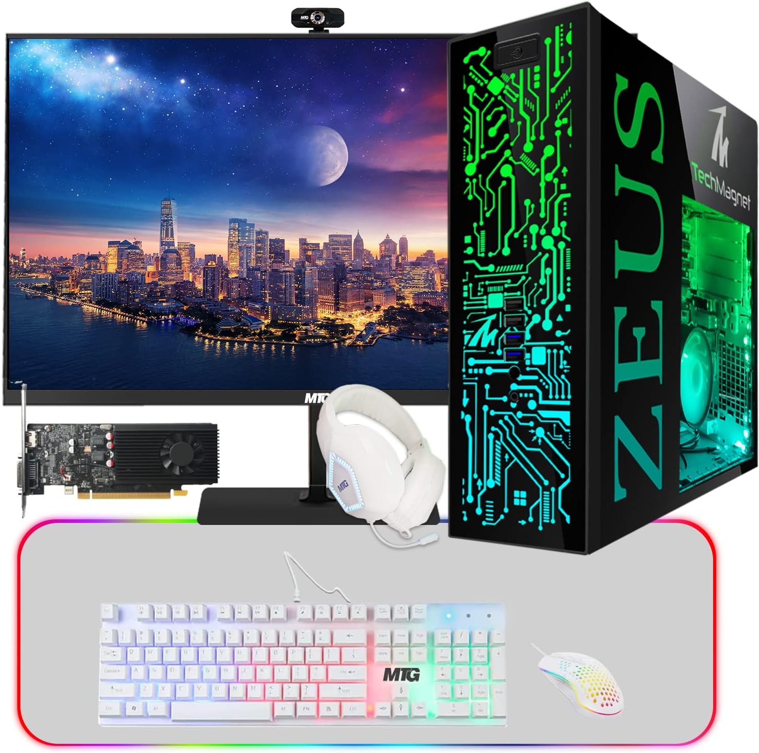 TechMagnet Gaming Desktop PC, Intel Core i7 6th Gen Zeus Pro 6, GT 1030, 16GB ARGB RAM, 1TB SSD + 4TB HDD, 27 Inch 165hz Monitor, 4 in 1 Kit Webcam, WiFi, Windows 11 (Renewed)