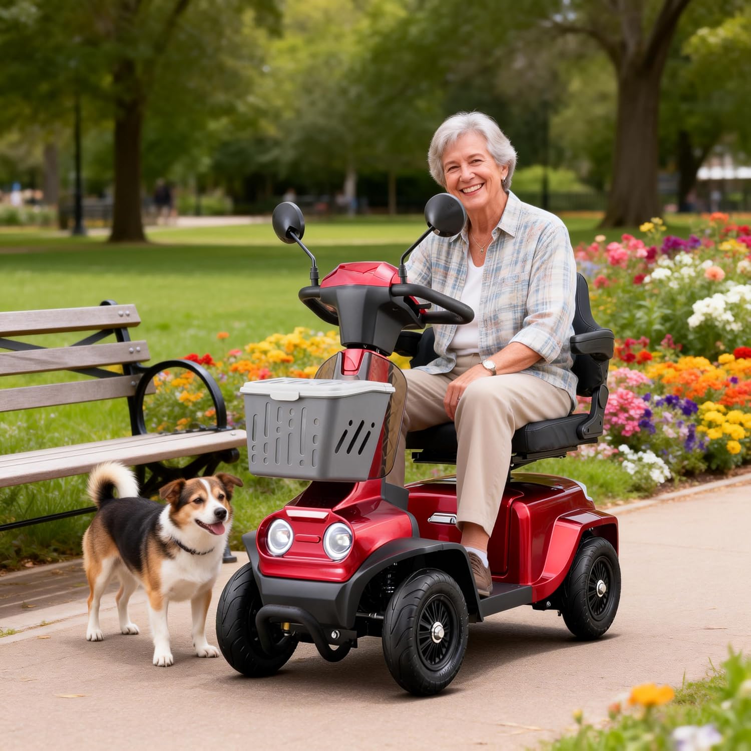 Mobility Scooters for Seniors: Heavy Duty 400lbs - Mobility Scooter w/Easy Control Lever for Weak Hands, 350W Differential Motor, 25-37 Miles Range, 8mph - w/Free Rain Cover