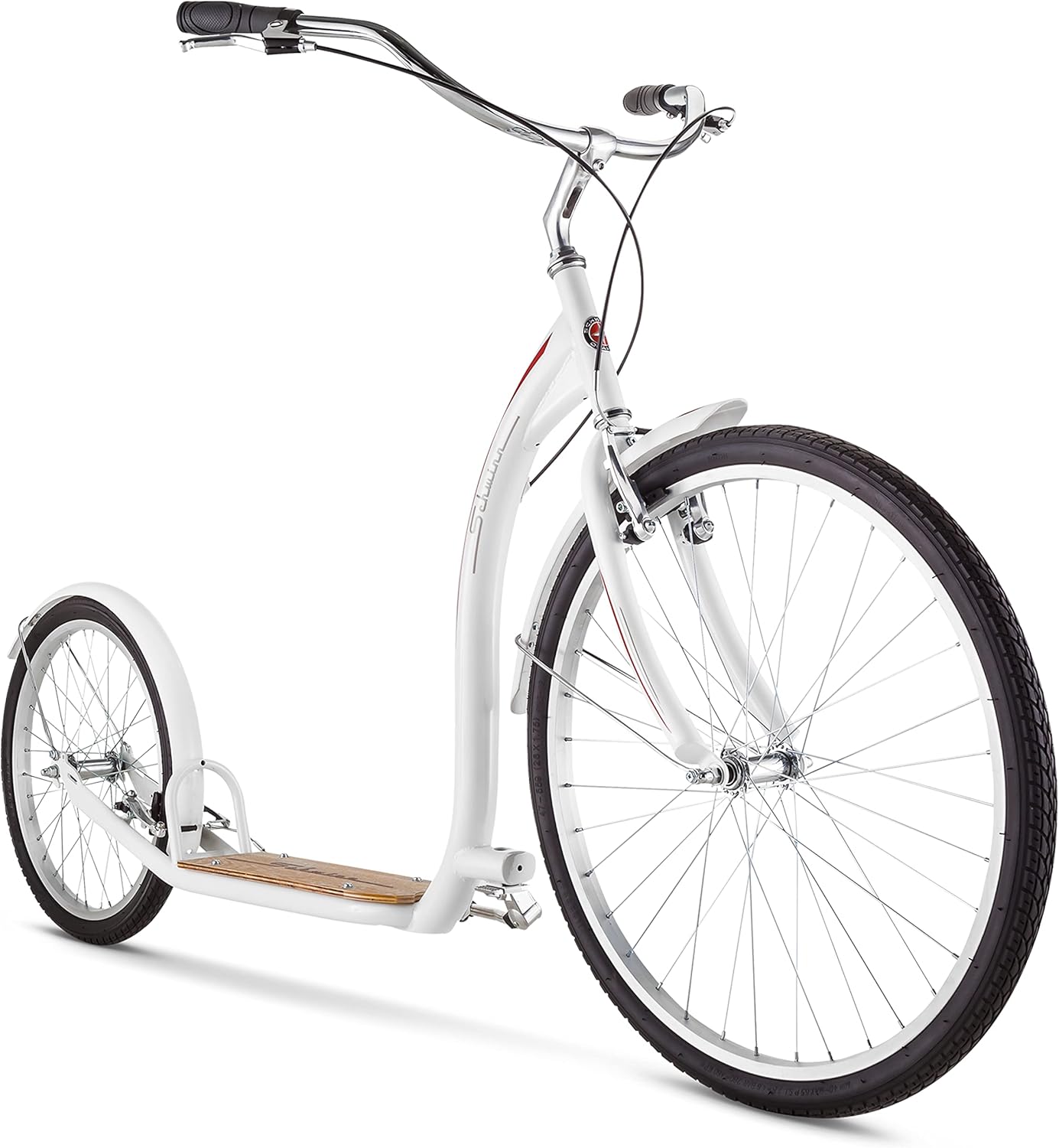Schwinn Shuffle or Shuffle Deluxe Adult Kick Scooter, 26 Inch Front Wheel & 20 Inch Rear Wheel, Smooth Ride, Durable Steel Frame, Fenders, Front & Rear Linear Pull Brakes, Two Wheel Scooter for Adults