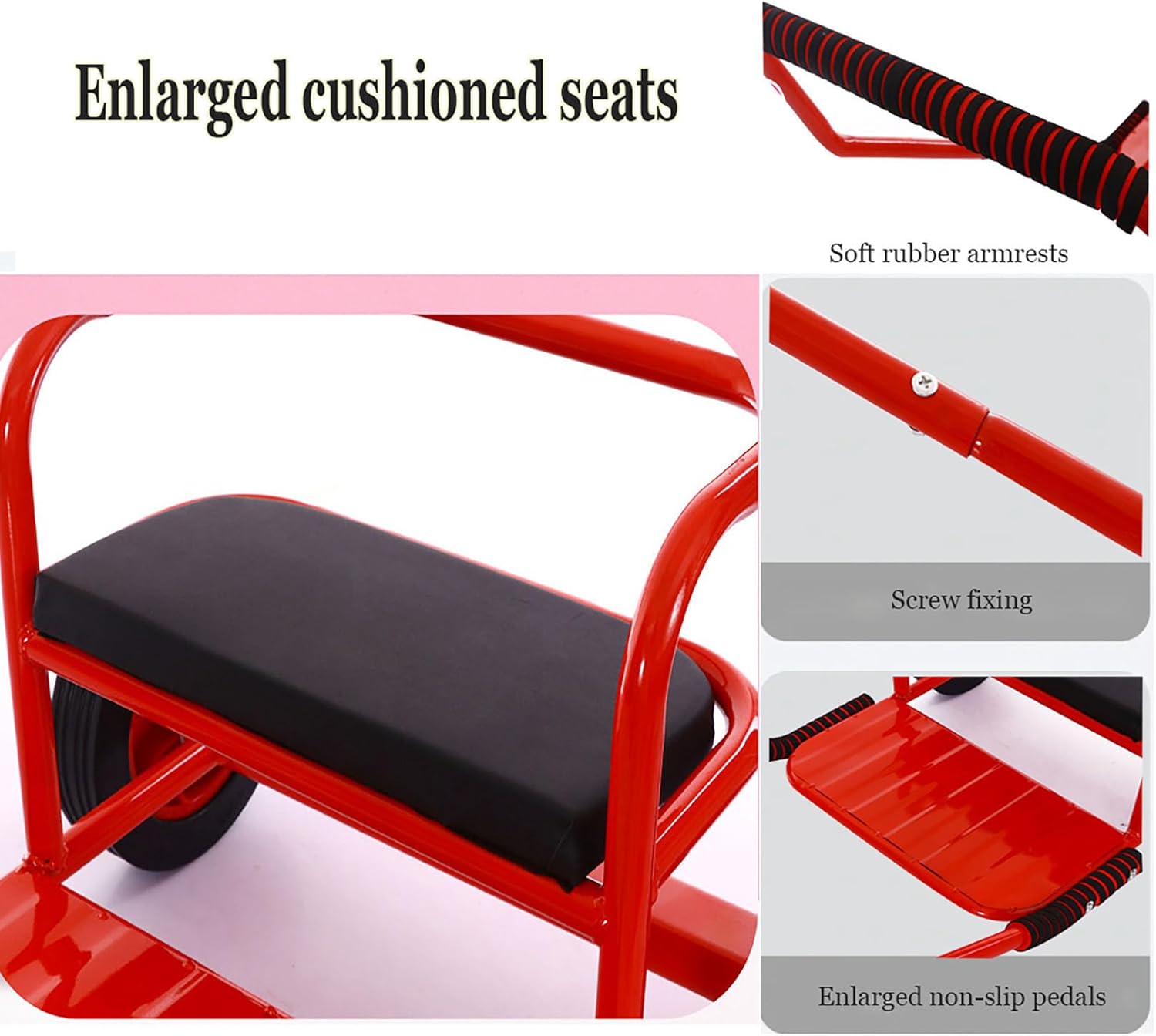 Red,Double Seated Kids Pull Wagon, Outdoor Play Cart for Two Children with 220LBS Capacity, Soft Padded Seat for Kindergarten & Backyard Fun