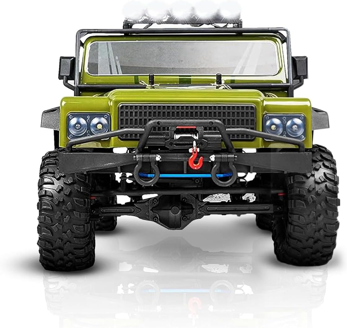 1:8 RC Cars for Adults – 4x4 Remote Control Car, Rugged Brushed Motor Electric Off-Road RC Rock Crawler with 2-Speed Transmission, Army Green All-Terrain RC Trucks, Ready-to-Run RTR Set