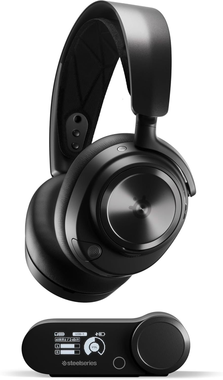 SteelSeries Arctis Nova Pro Wireless 61520 Gaming Headphones, Wireless, Sealed, High Resolution Active Noise Canceling, Compatible with PC, PS5, PS4, Switch, Hi-Fi Sound, Black, Adjustable