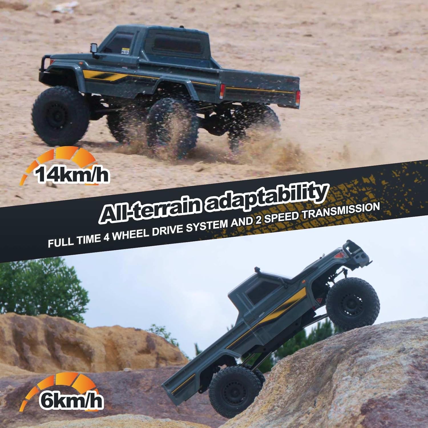 EAZYRC YKHOBBY 1/10 Scale 4X4 RC Rock Crawlers- LC79 Style 4WD Off-Road RC Rock Trucks, Manual Diff Locks, 2-Speed Transmission, Upgradeable Brushed Motor, 4WD Off-Road RS for Adults & Teens