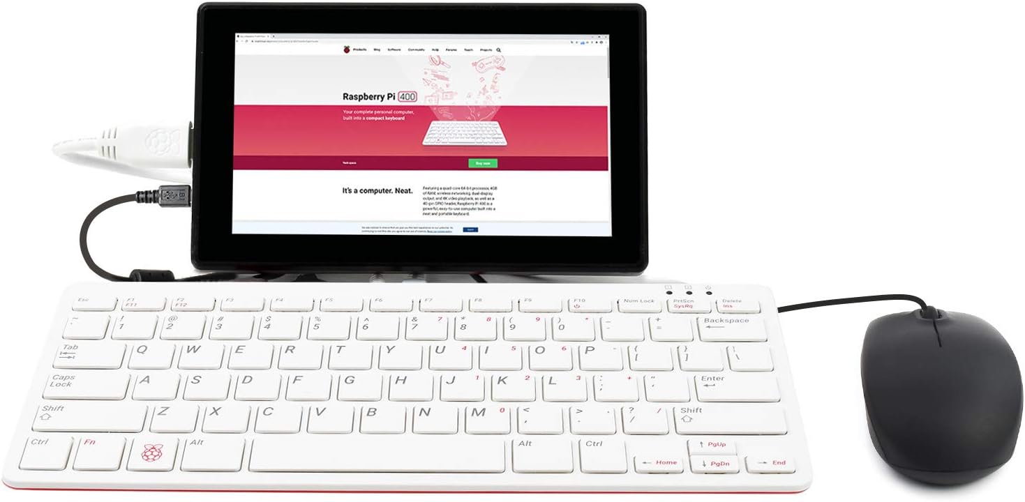 Waveshare Pi400 Keyboard Computer Compatible with Raspberry Pi with Third-Party Accessories and 7inch HDMI Touch Display (10 Items)