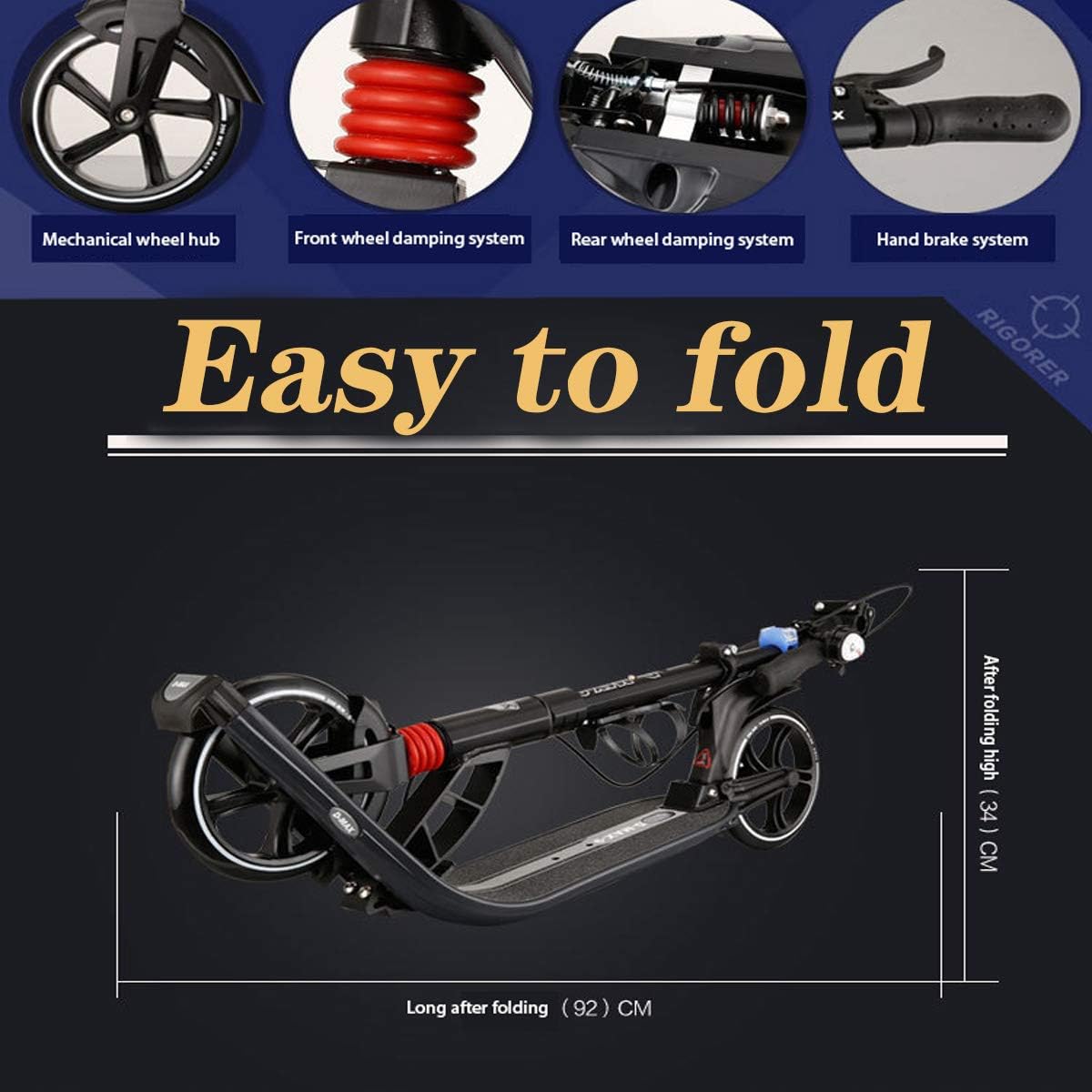 Foldabing Kick Scooters for Adults, Scooter for Teens Height Adjustable-Big Wheel Scooter City Scooter with PU Wheel for Boys&Girls