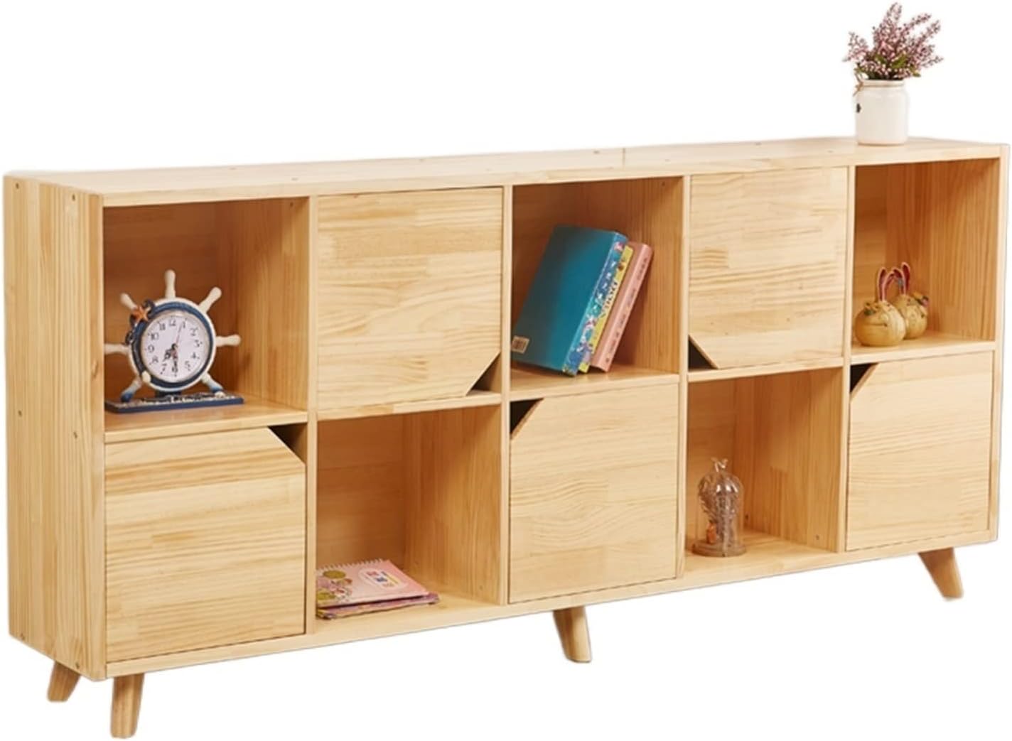 KIRANDY Solid Wood Bookcase Shelf, Household Children's Student Bookshelf, Simple Living Room Low Cabinet (Color : 175x30x83CM with Door)