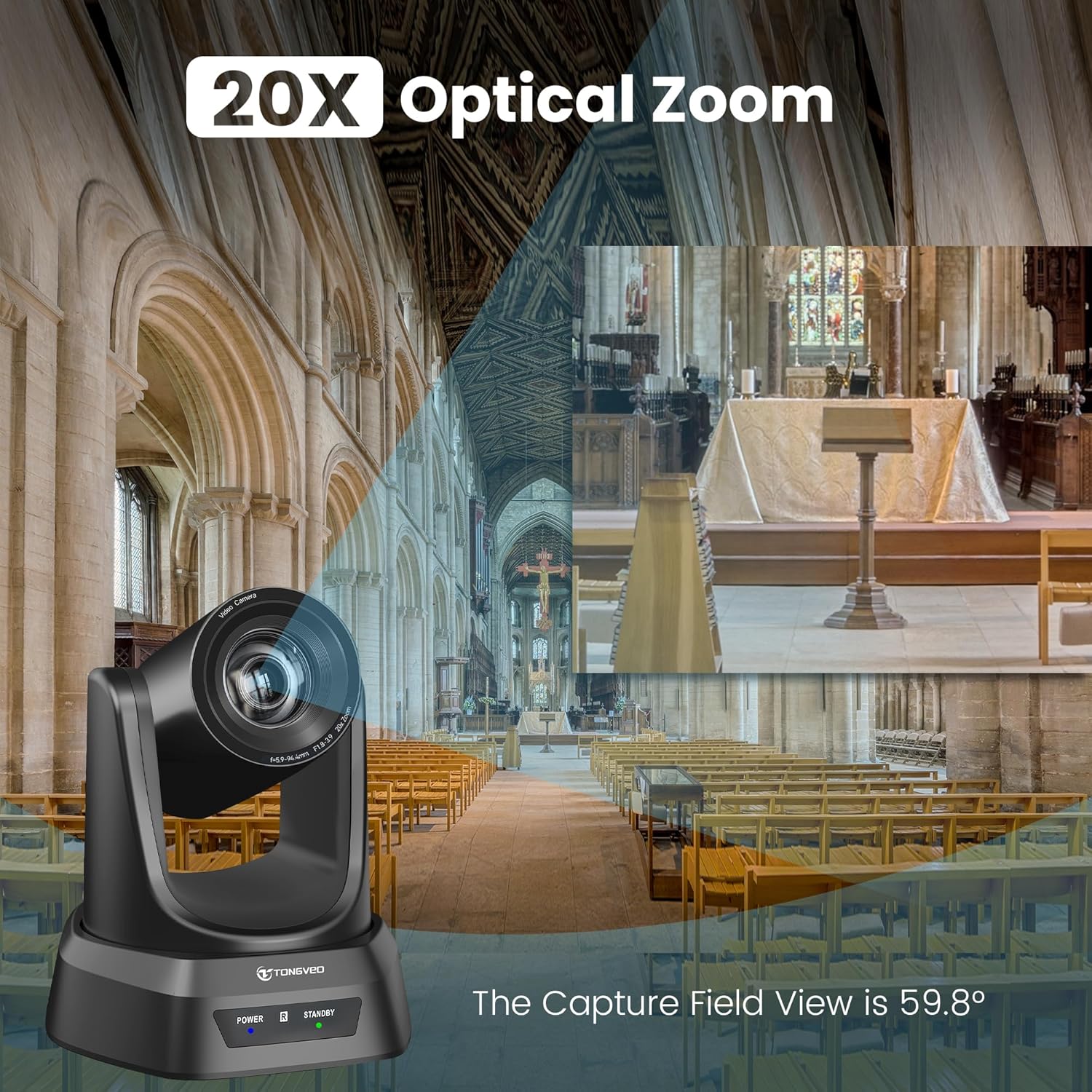 TONGVEO Conference Room PTZ Camera System with 20X Optical Zoom | 1080P 60fps HDMI USB Webcam for Church Streaming Online Video Conference| Compatible with Zoom, OBS | Easy Setup