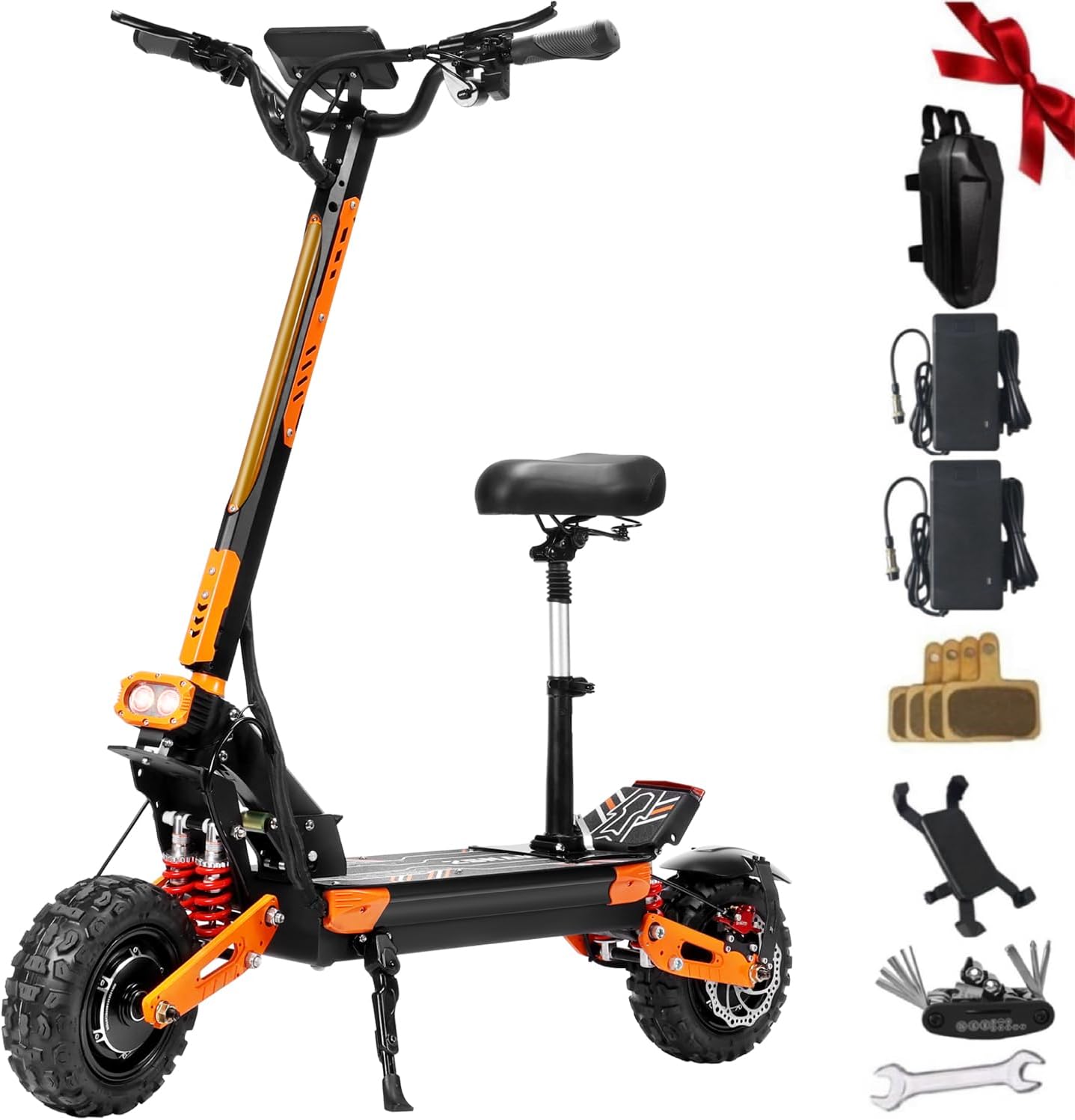 Electric Scooter for Adults, 5600W Dual Motor, 50MPH Top Speed, 60V 30Ah Battery, Up to 60 Miles Range, 11” All-Terrain Tires, Foldable E-Scooter with Detachable Seat