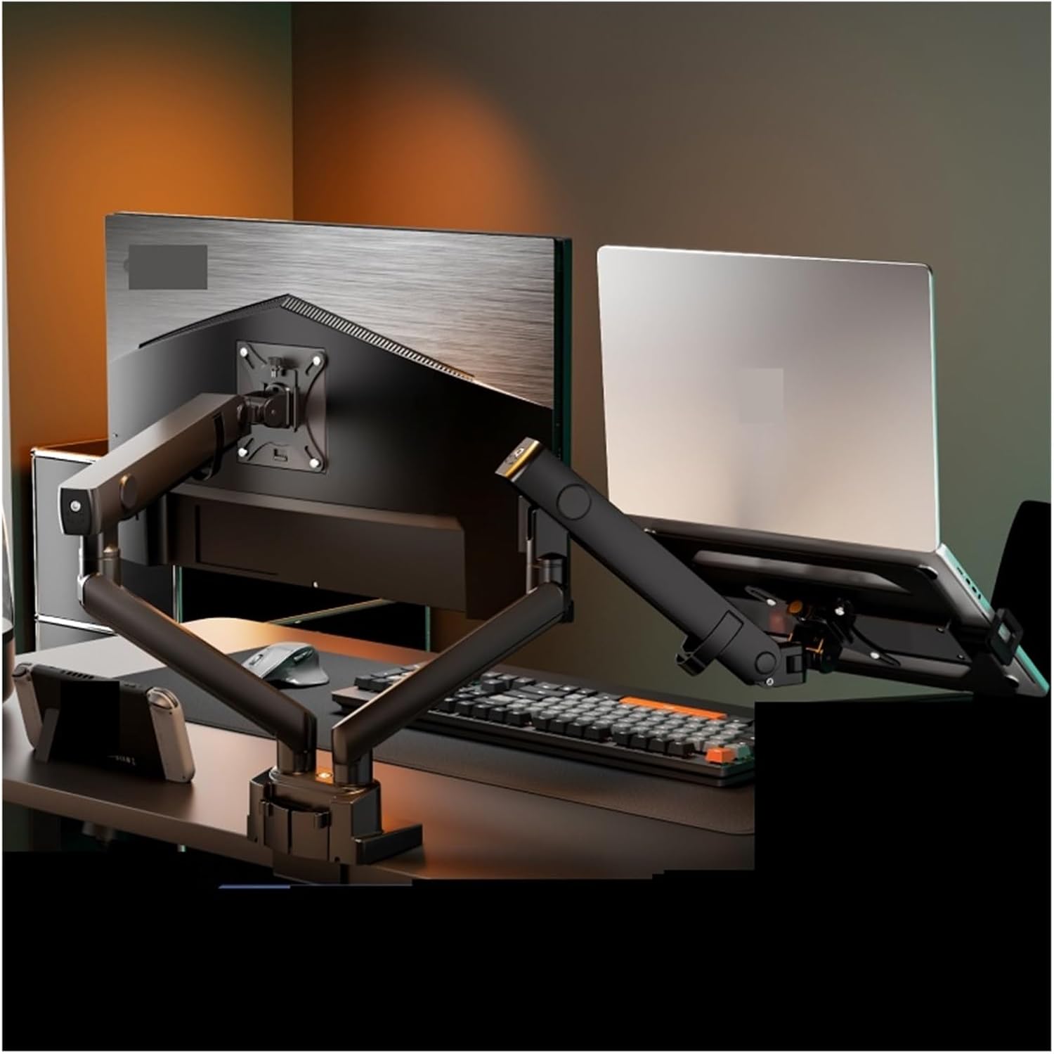 Dual Screen Monitor Stand Laptop Two-in-one Tray Robotic arm Lifting Rack(12-18 inches)