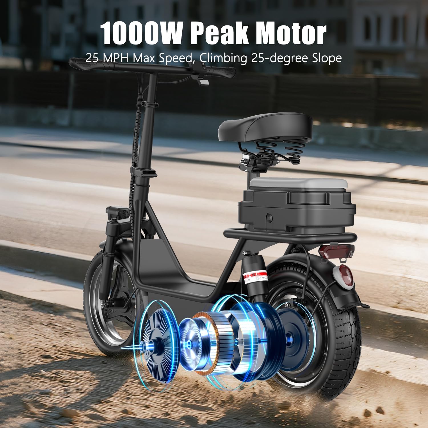 Electric Scooter with Seat for Adults Teens, 1000W Peak Motor, Up to 25 MPH 35 Miles, Wider Platform, Advanced Dual Suspensions, Bright Lights, Conspicuous Brake Lights, Get Comfortable and Safe Ride
