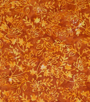 Rust Orange Leaves Batik Cotton Fabric