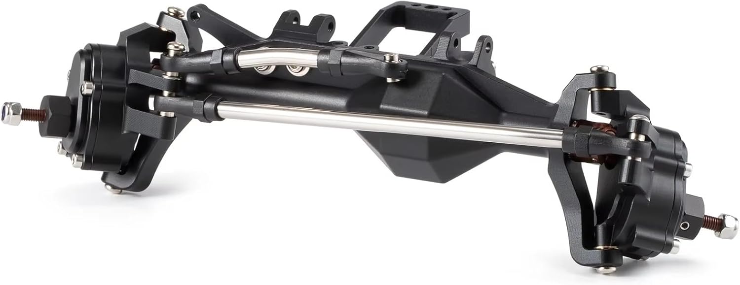 RC Front Rear Drive Axle Compatible with Axial for Capra for SCX10 III RC Car Cheater Rigs Aluminum Offset Portal Axle with Servo Mount Upgrade Parts(Black,Front and Rear)