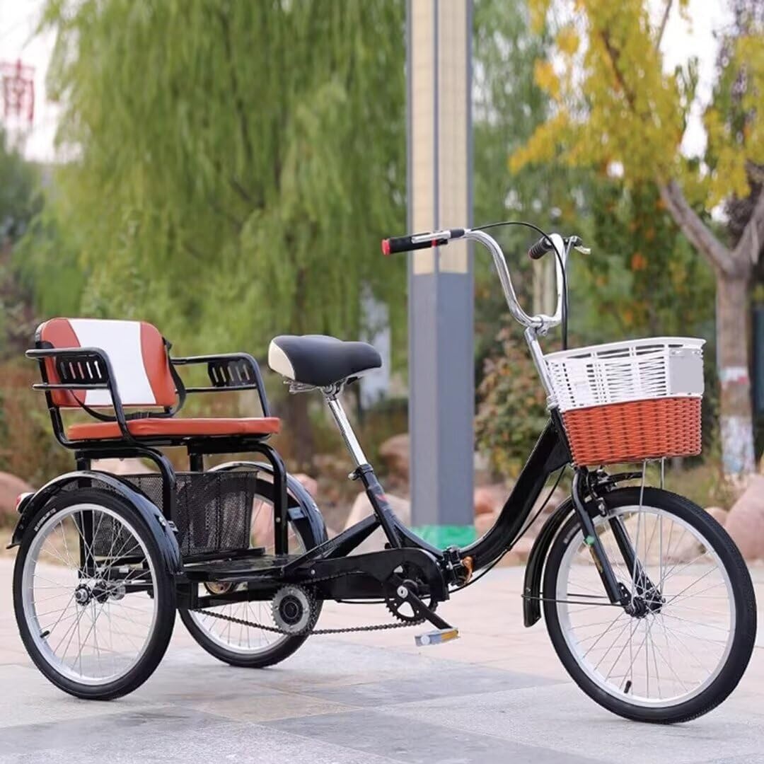Folding Adult tricycles with Back seat,Elderly Rickshaw Pedals Tricycle,Trike,3 Wheels Bicycles for Hanging Out and Traveling,Front and Rear Brakes (Black)
