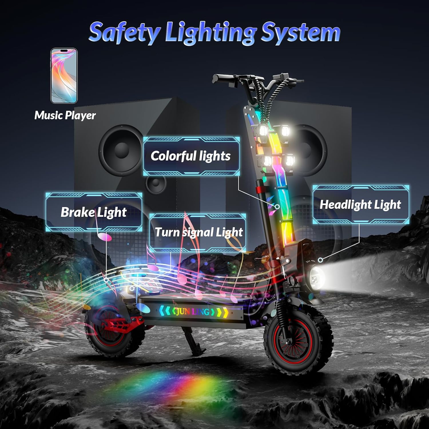 JUNLING Electric Scooter, 10000/5000/1000/900W Dual Motor, 55-31 Mph Top Speed, 75-30 Miles Max Range, 40AH/25AH/18AH/13AH Battery, Scooter for Adults with Dual Suspension Hydraulic Braking System