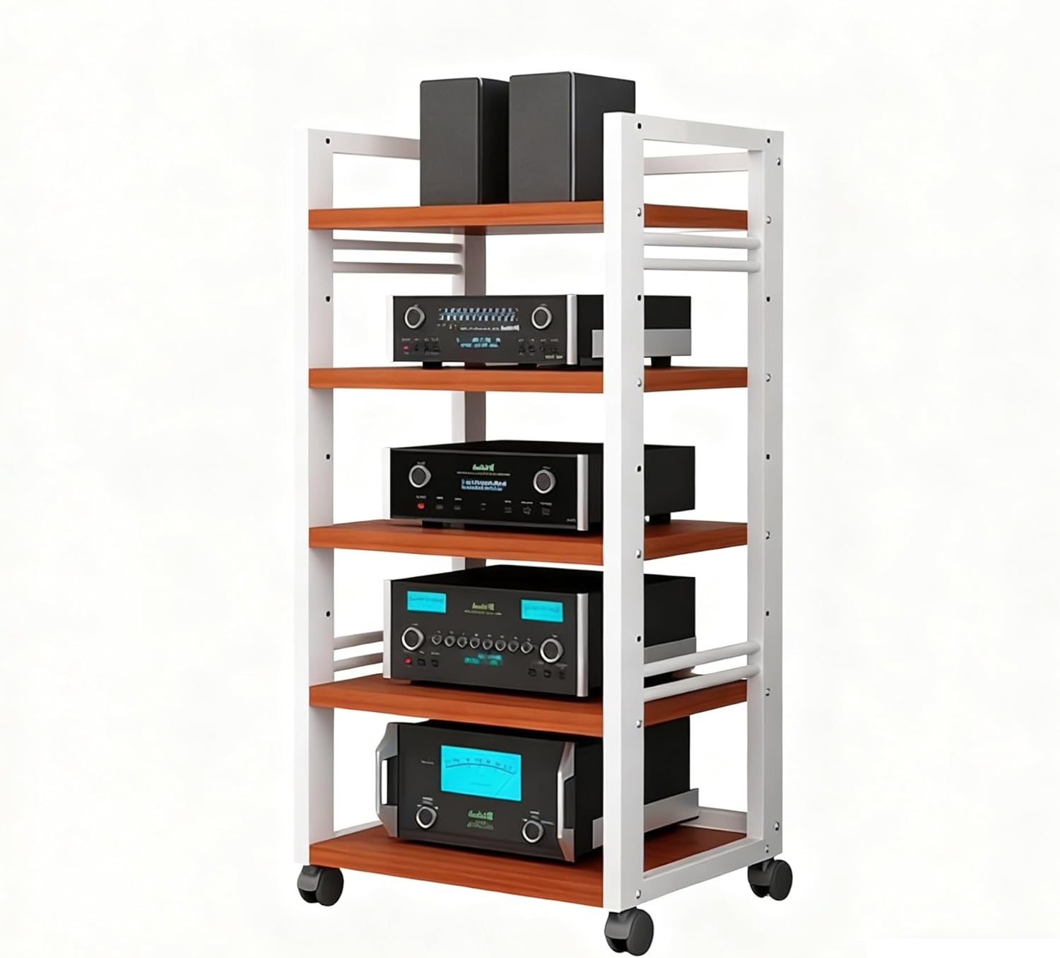 5 Or 7-tier HiFi Rack AV Media Player Stand Desktop Speaker Stand Large Storage Shelf Ideal For Home Office Gaming Room(5 Tier-White2)