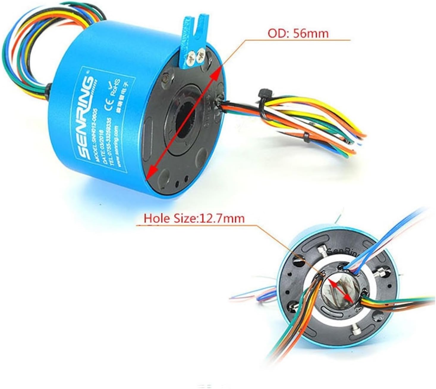 1PCS Conductive Slip Ring with Hole 12.7mm Current Signal Tramsmission Slipring for Rotation Application OD56mm(12.7x56mm 2CH 10A)