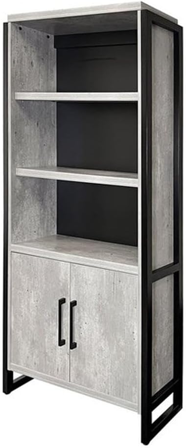 Martin Furniture Modern Wood Laminate Bookcase with Doors, Bookcase Shelves, Office Storage Unit, Fully Assembled, Concrete Gray