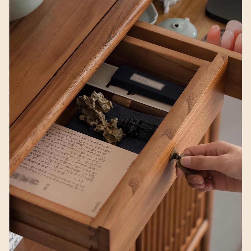 YOUQUEEN Book Shelf Chinese Style Wooden Bookshelf Tea Set Rack Tea Cabinet Display Cabinet Elm Side Cabinet Bookcase Bookshelves and Bookcases