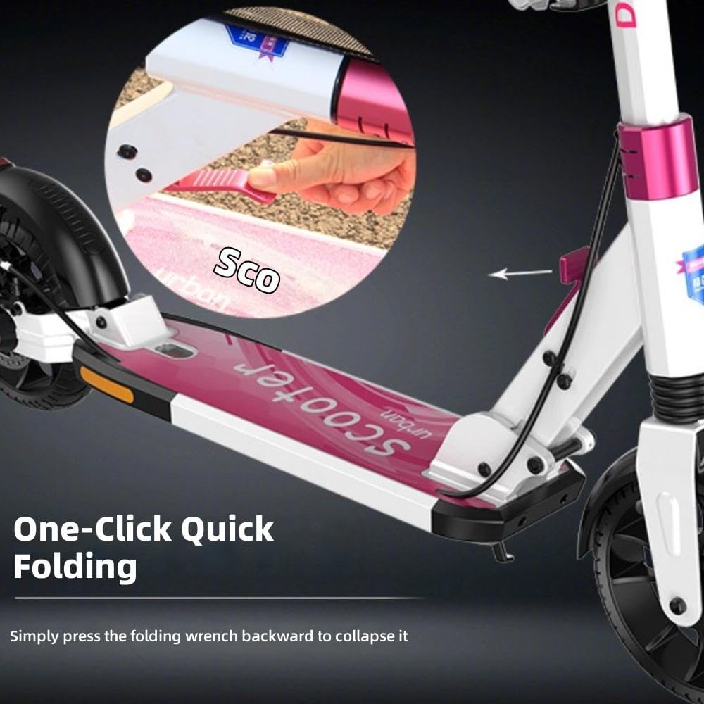 Big Wheels Kick Scooter, Foldable Lightweight Scooter with Adjustable Handlebar, Shock Absorption, Perfect for Kids Ages 6, Teens, Adults (White, L98xW14.5cm, H:87-109cm)