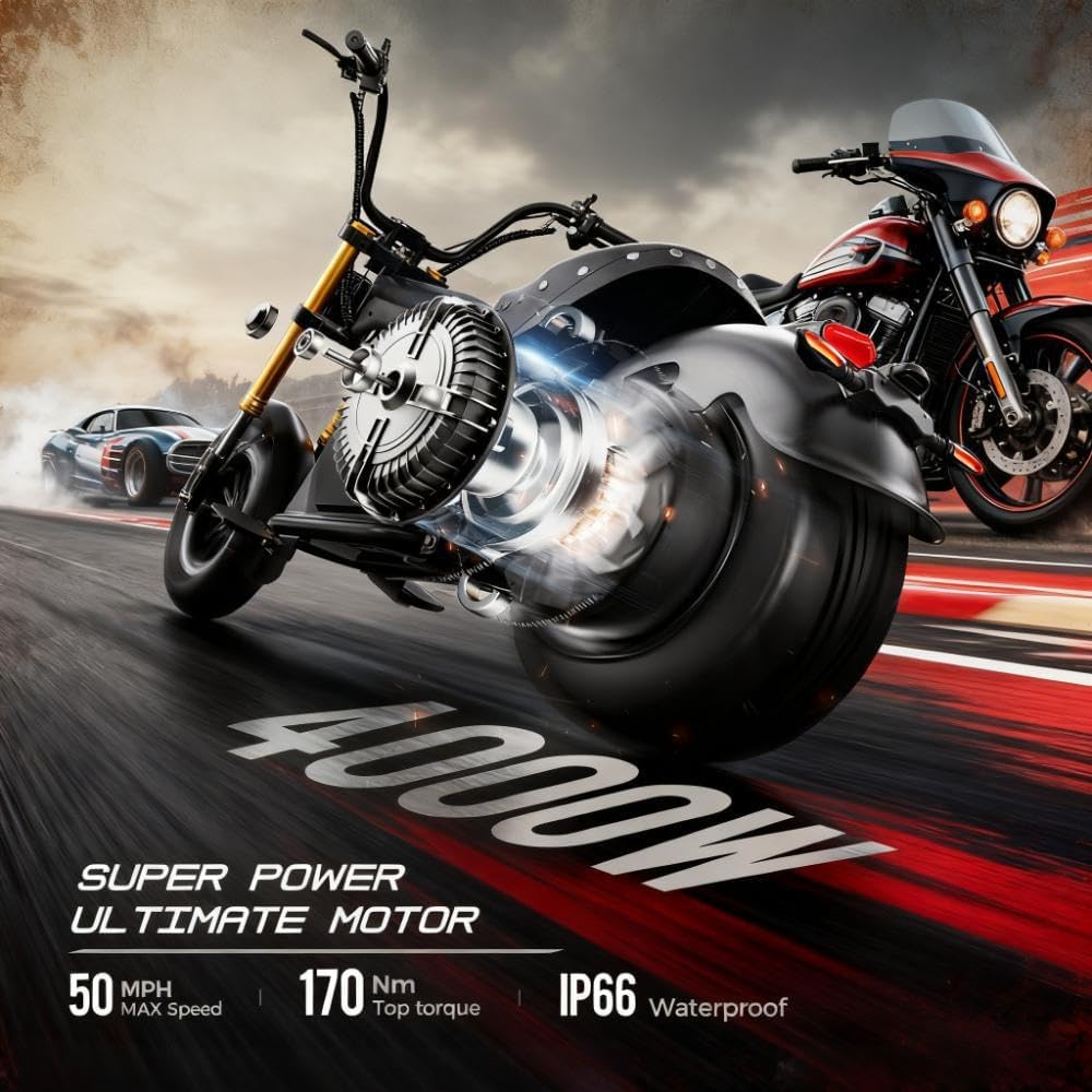eAhora M8S (2026 Update) 4000W Electric Motorcycle for Adults,50MPH 72V 35Ah Battery 90 Miles Long Range,Full Suspension Dual Hydraulic Brakes,Street Legal Scooter